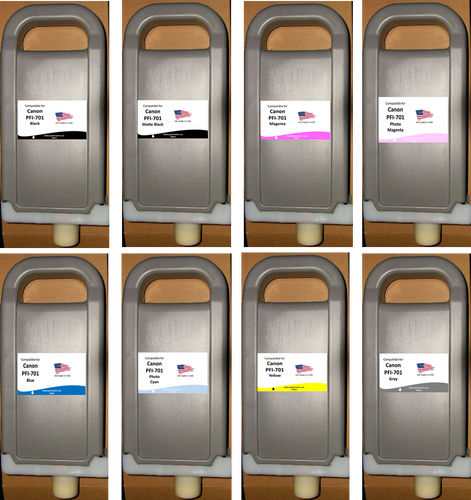 Non-OEM   8 Cartridges Replacement for Canon PFI-701 pigment Inks- MBK,BK,M,PM,C,PC,Y,GY